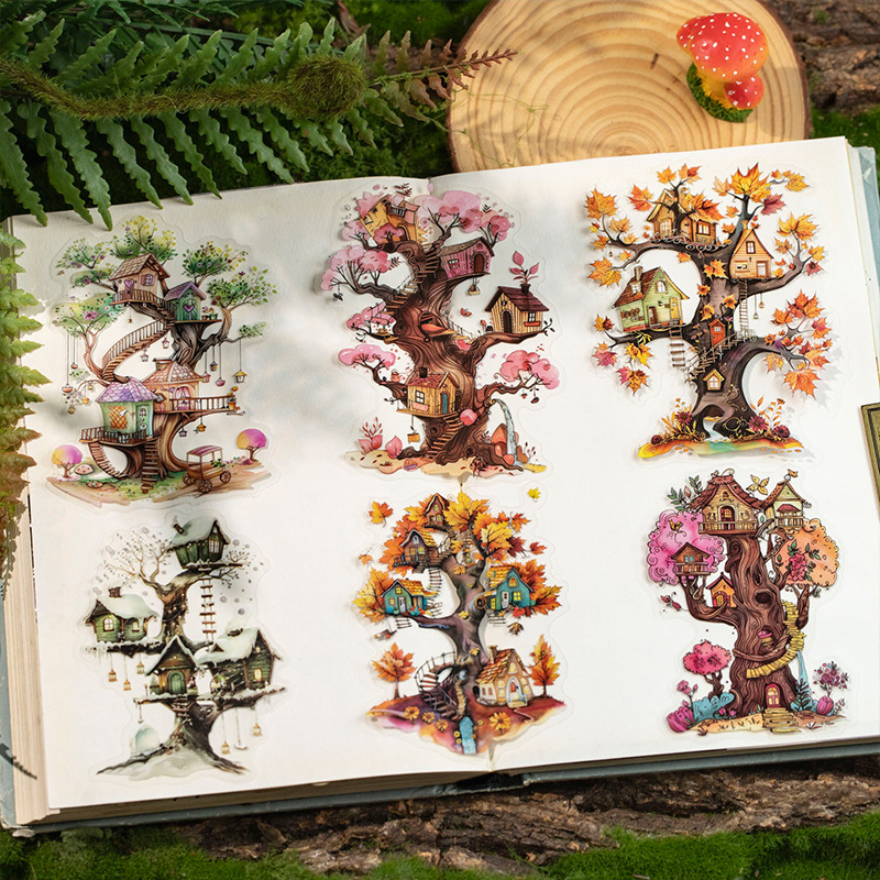 12Pcs Treehouse Scenery PET Stickers