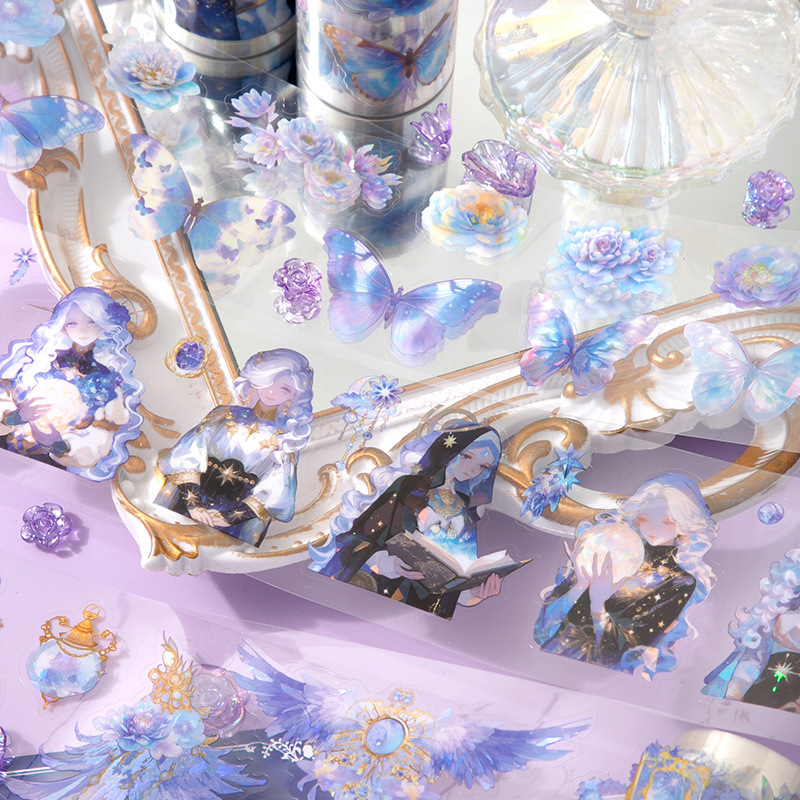 Pre-cut holographic angel girl magic girl theme PET shell light tape 2.56 inch * 78.74 inch