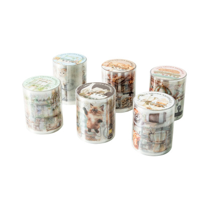 Cute cat coffee element theme PET tape 1.97*78.74 inch