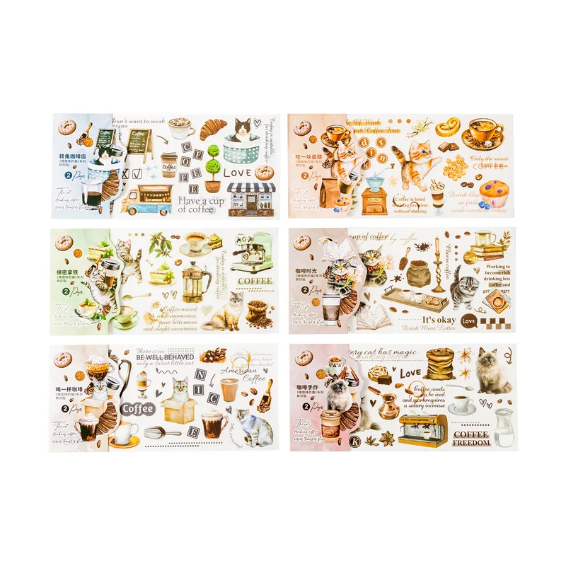 2pcs/1pack Coffee-Drinking Cat Stickers