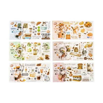 2pcs/1pack Coffee-Drinking Cat Stickers