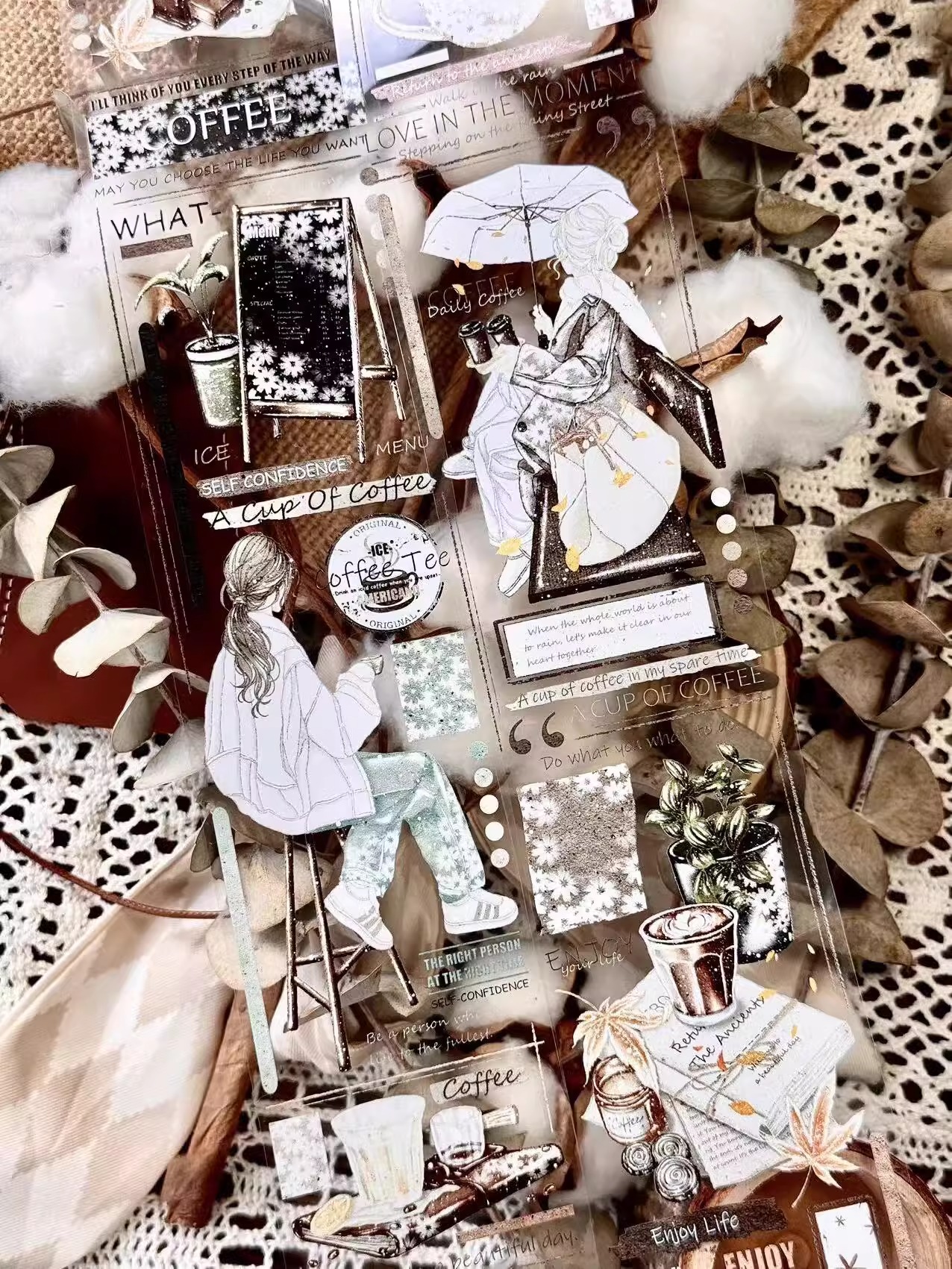 LLX Studio Coffee life theme retro character PET tape主图