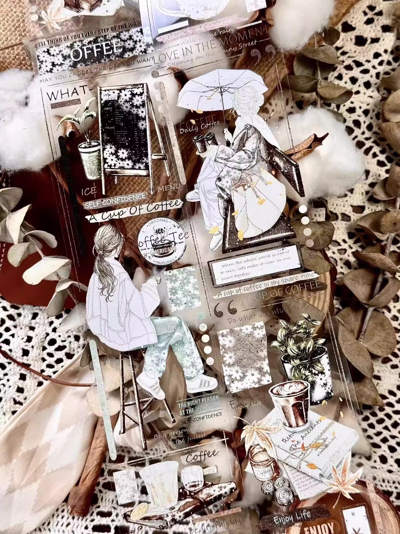 LLX Studio Coffee life theme retro character PET tape主图