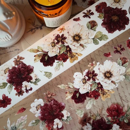 YIER Studio Vintage Red Rose PET Washi Tape 2.17 inch * 196.85 inch