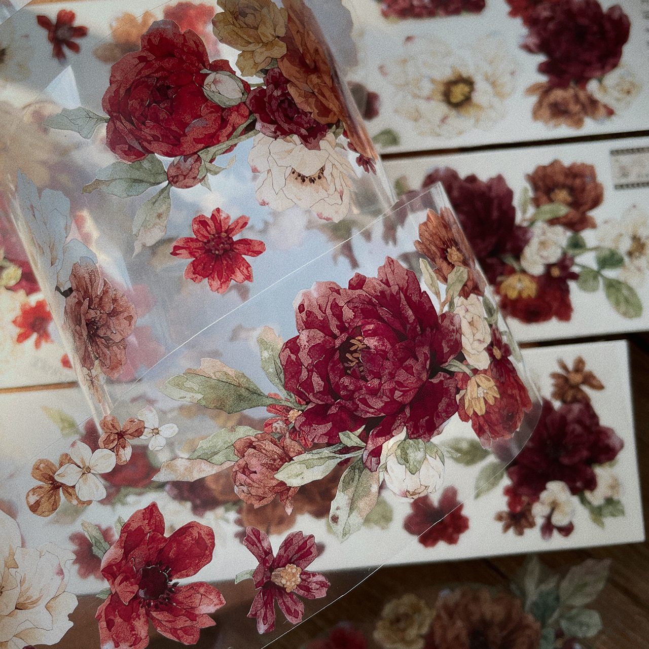 YIER Studio Vintage Red Rose PET Washi Tape 2.17 inch * 196.85 inch