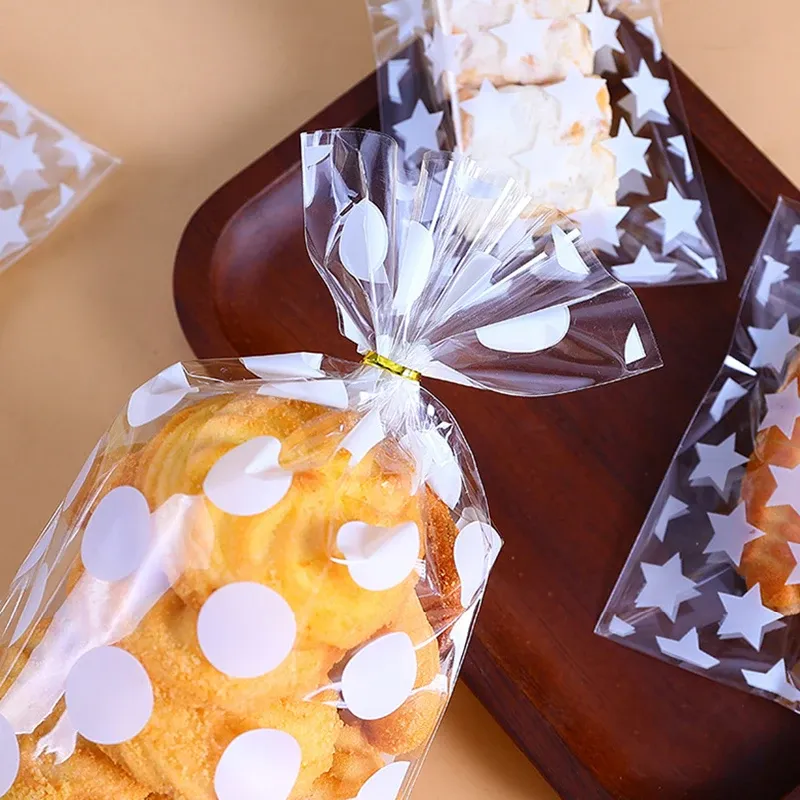 100pcs Plastic Transparent Packing Bags Star Polka Dot Candy Bags