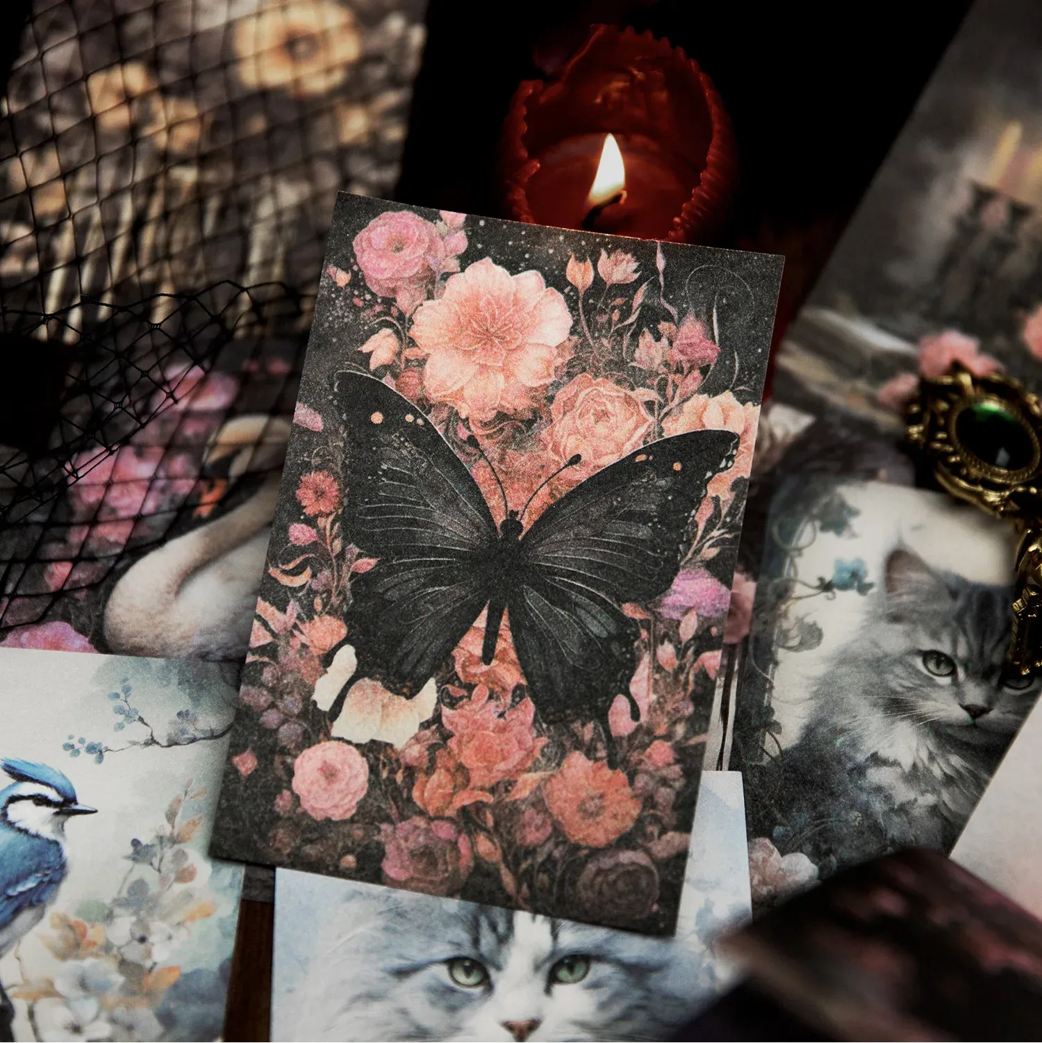 100pcs/lot Retro Dark Flower Theme Mini Material Book