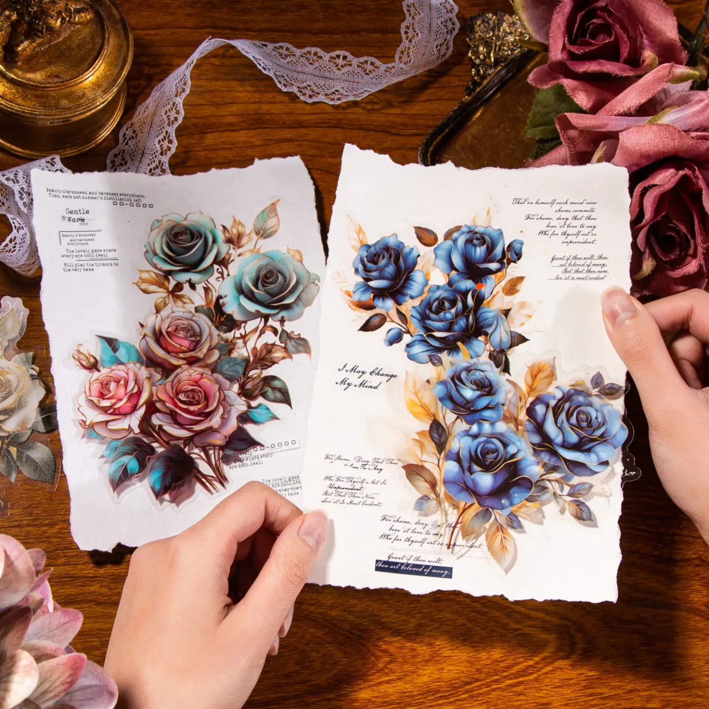 10pcs Large size rose flower PET Sticker