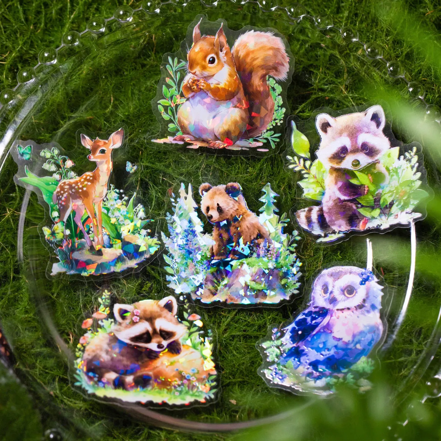 10pcs Animal Small Forest Plant Theme Shell Light PET Sticker