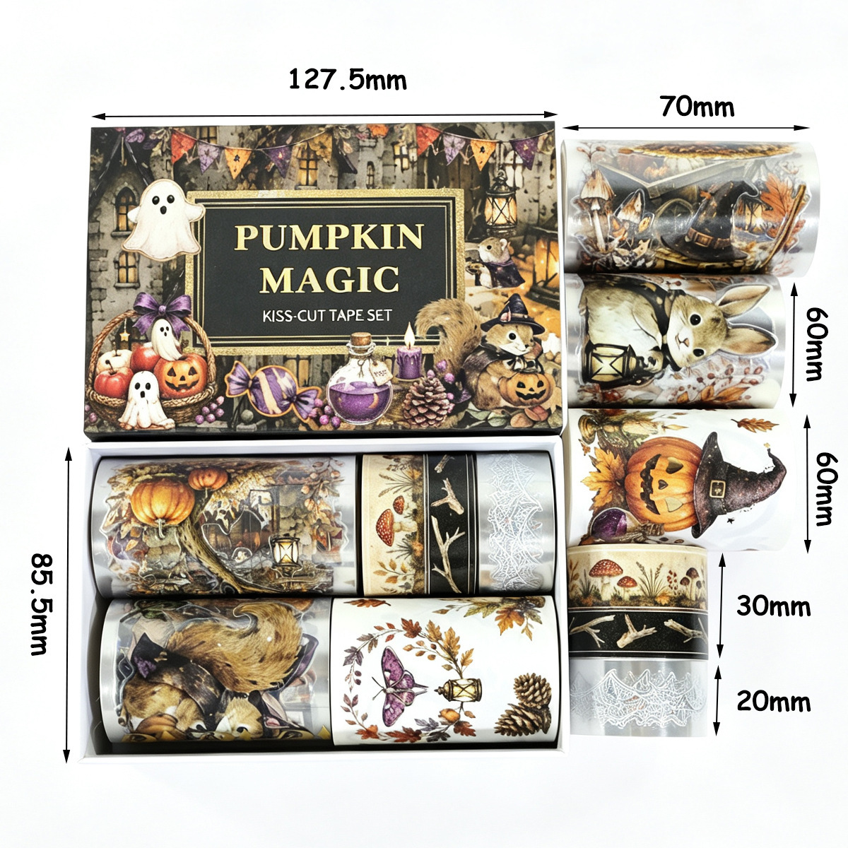 4 Rolls Halloween Autumn Maple Leaves Multi-Design PET Tape Set Box