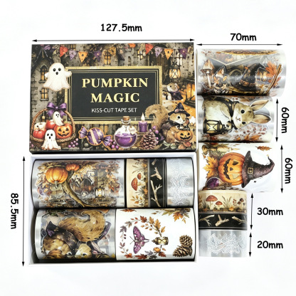 4 Rolls Halloween Autumn Maple Leaves Multi-Design PET Tape Set Box