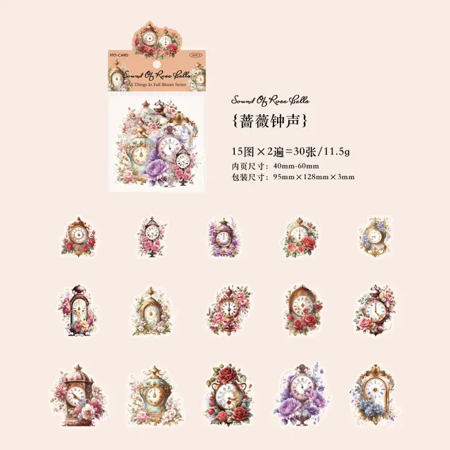 30pcs/1lot Retro Flower Object Theme Pet Sticker