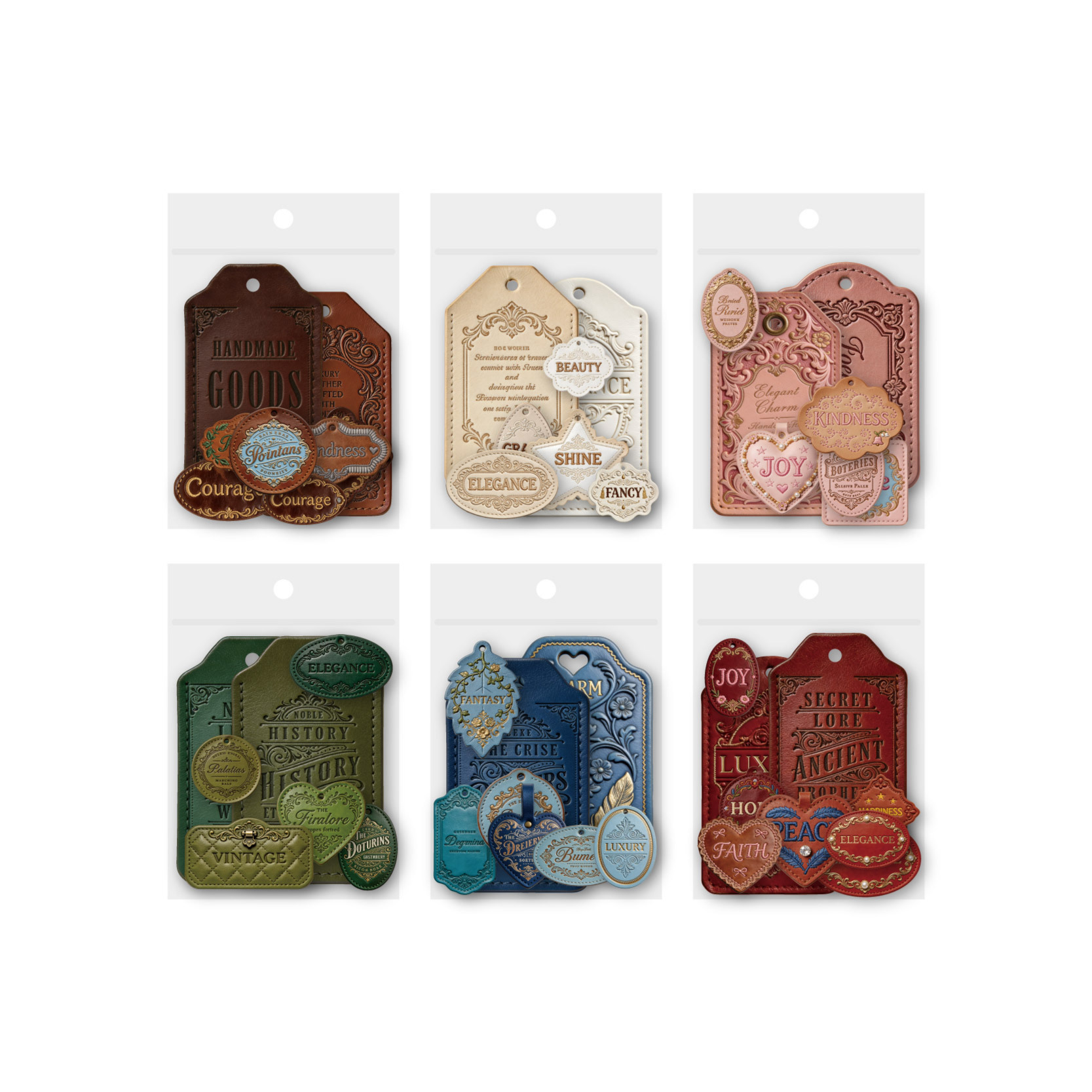 14pcs Textured Leather Vintage Label Stickers