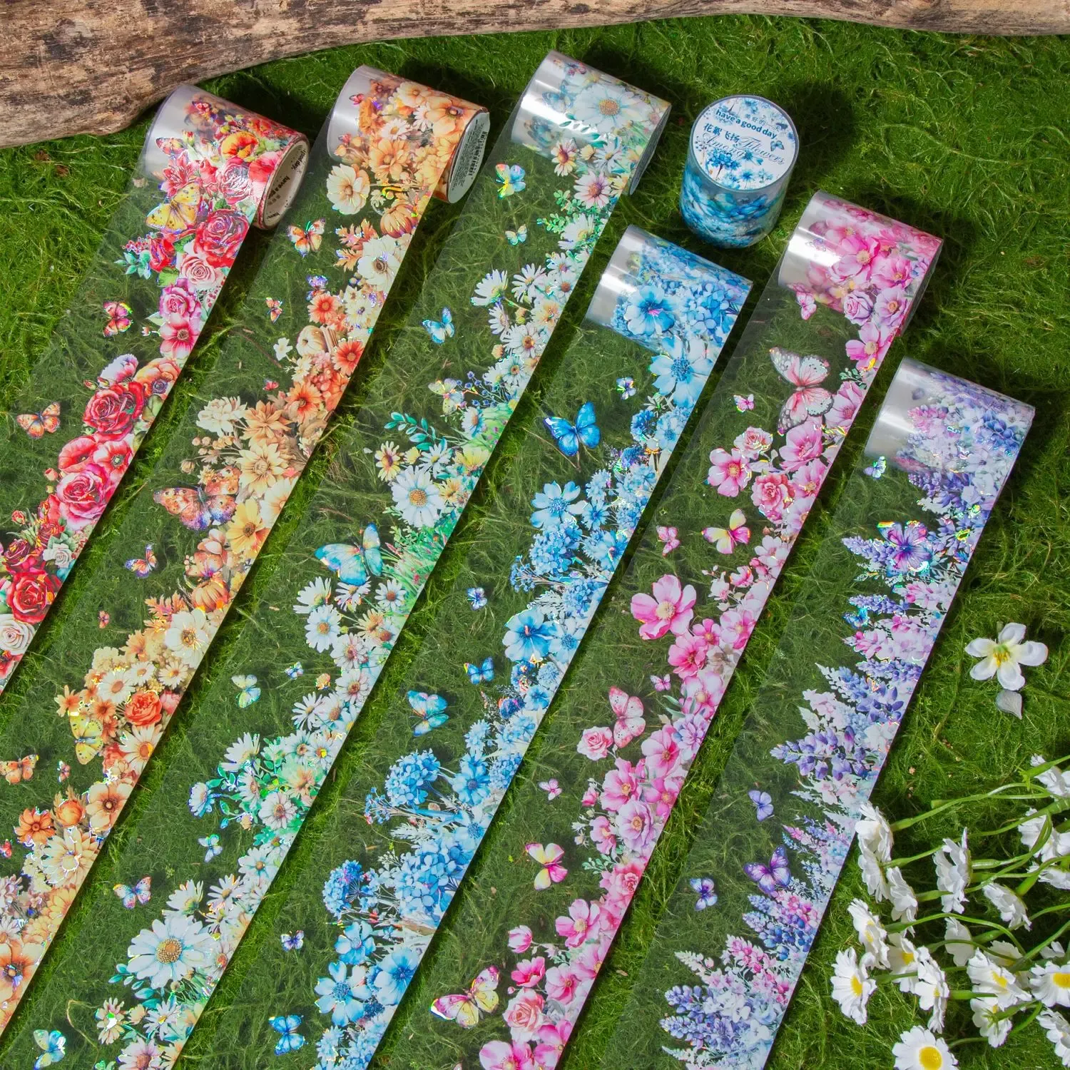 1 Pack DIY Holographic Flower Decorative Scrapbooking PET Tape
