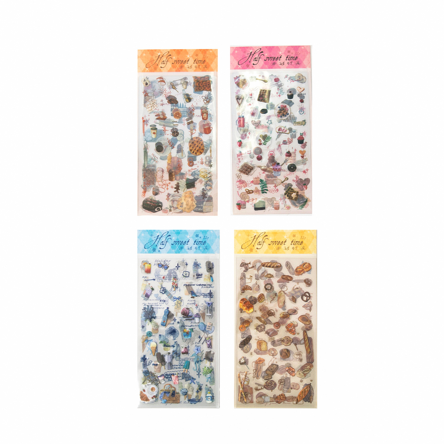 6 Sheet/Pack Coffee Dessert Bread PET Sticker