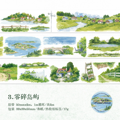 Season Mountain Seaside Landscape Theme Background Washi Tape 1.97*78.74 inch