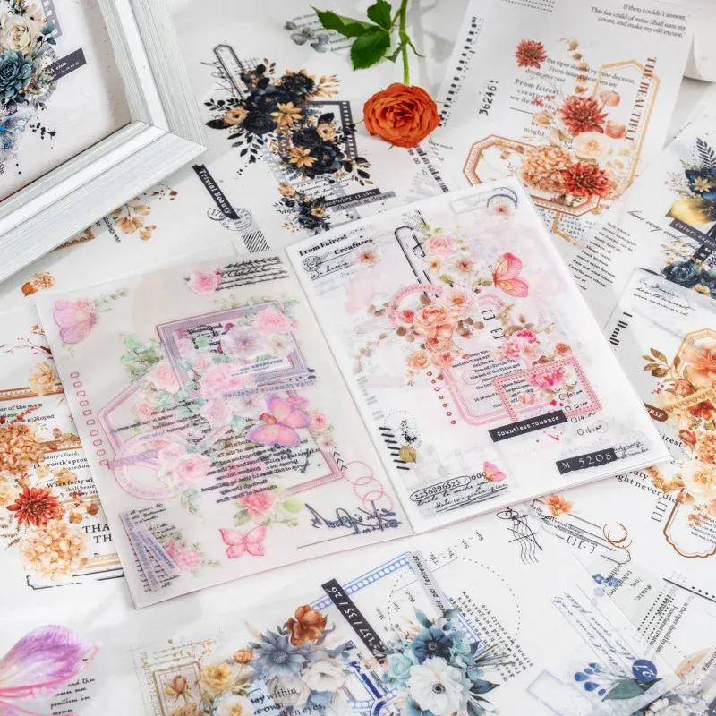 20Page/book Seasonal flower themed PET & Japanese paper sticker book