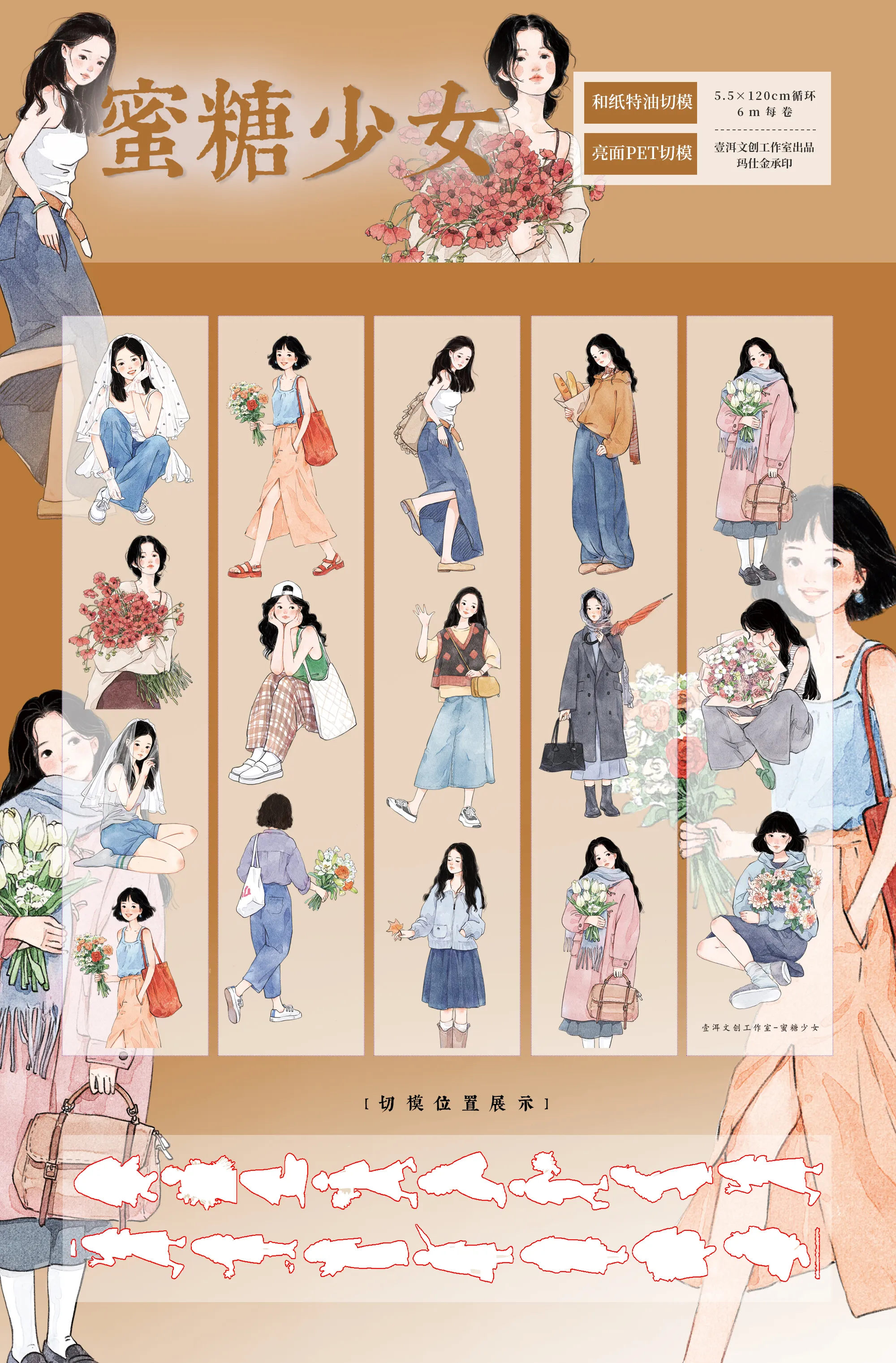 YIER Studio Sweet Girl Washi PET Tape 2.17 * 78.74 inch