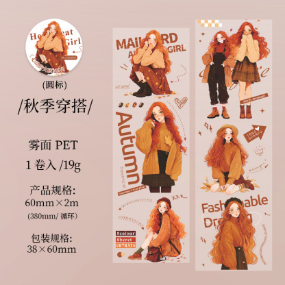 60mm x 2m fashion girl character pet tape