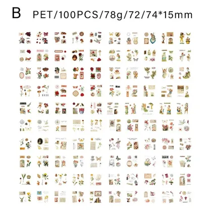 100 PCS Retro Large portion PET Stickers Box