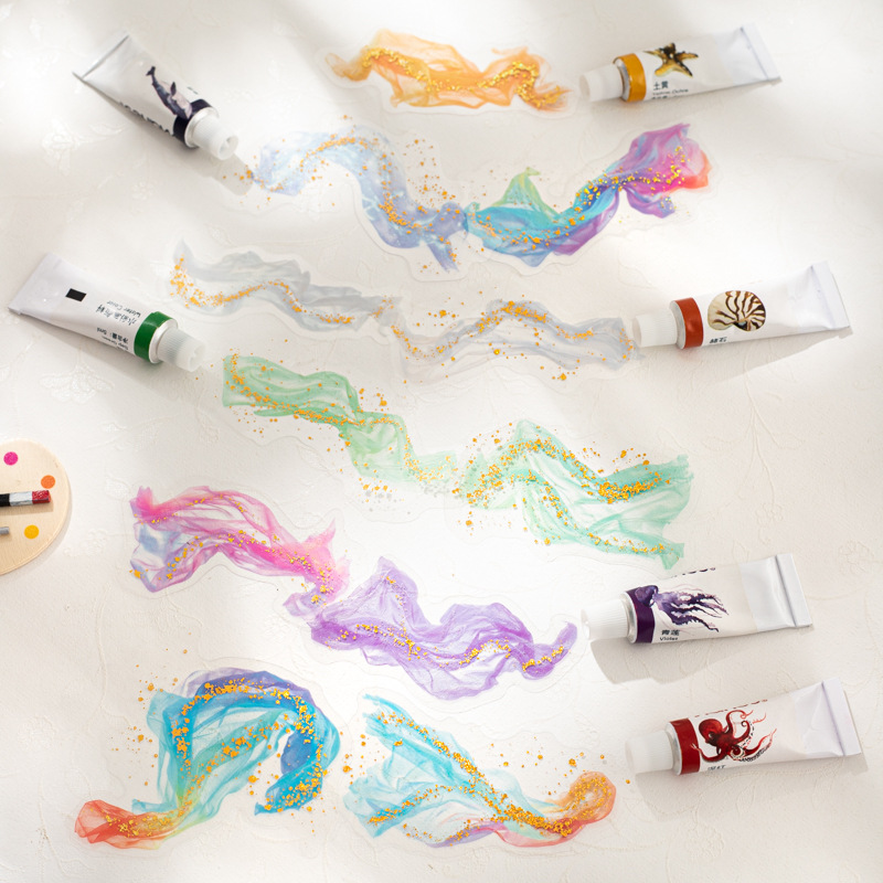 10pcs/Pack Watercolor Gold Stamping Theme PET Stickers