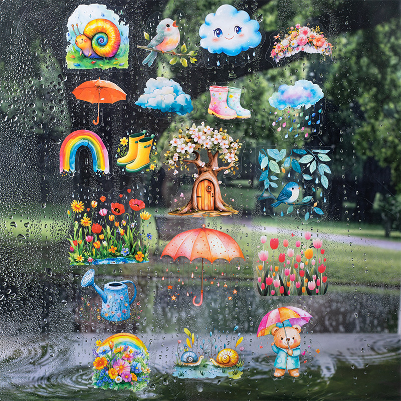 15Pcs/Pack Rainy Season Small Animal Theme PET Stickers