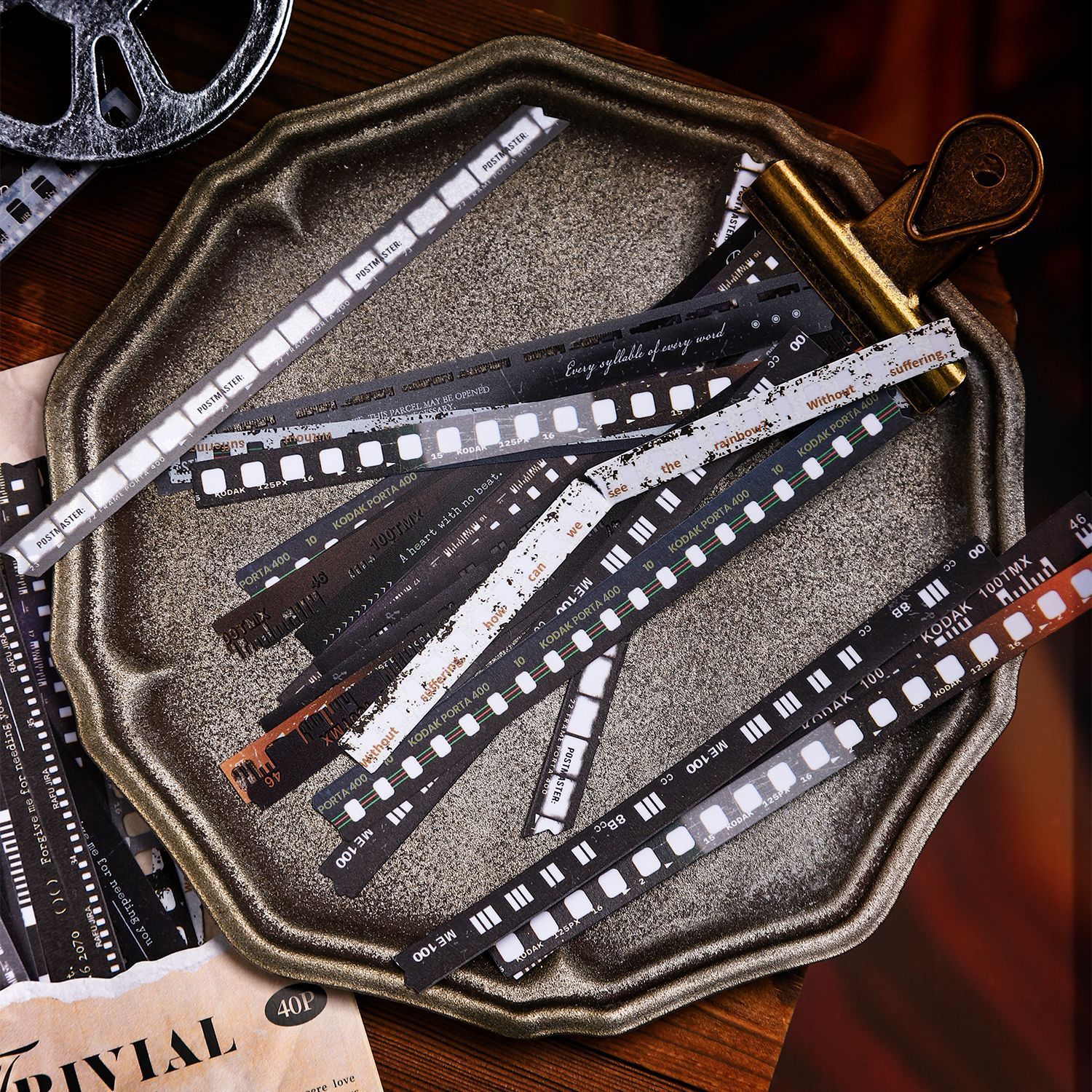 40Pcs/Pack Long Strip Film Text PET Sticker