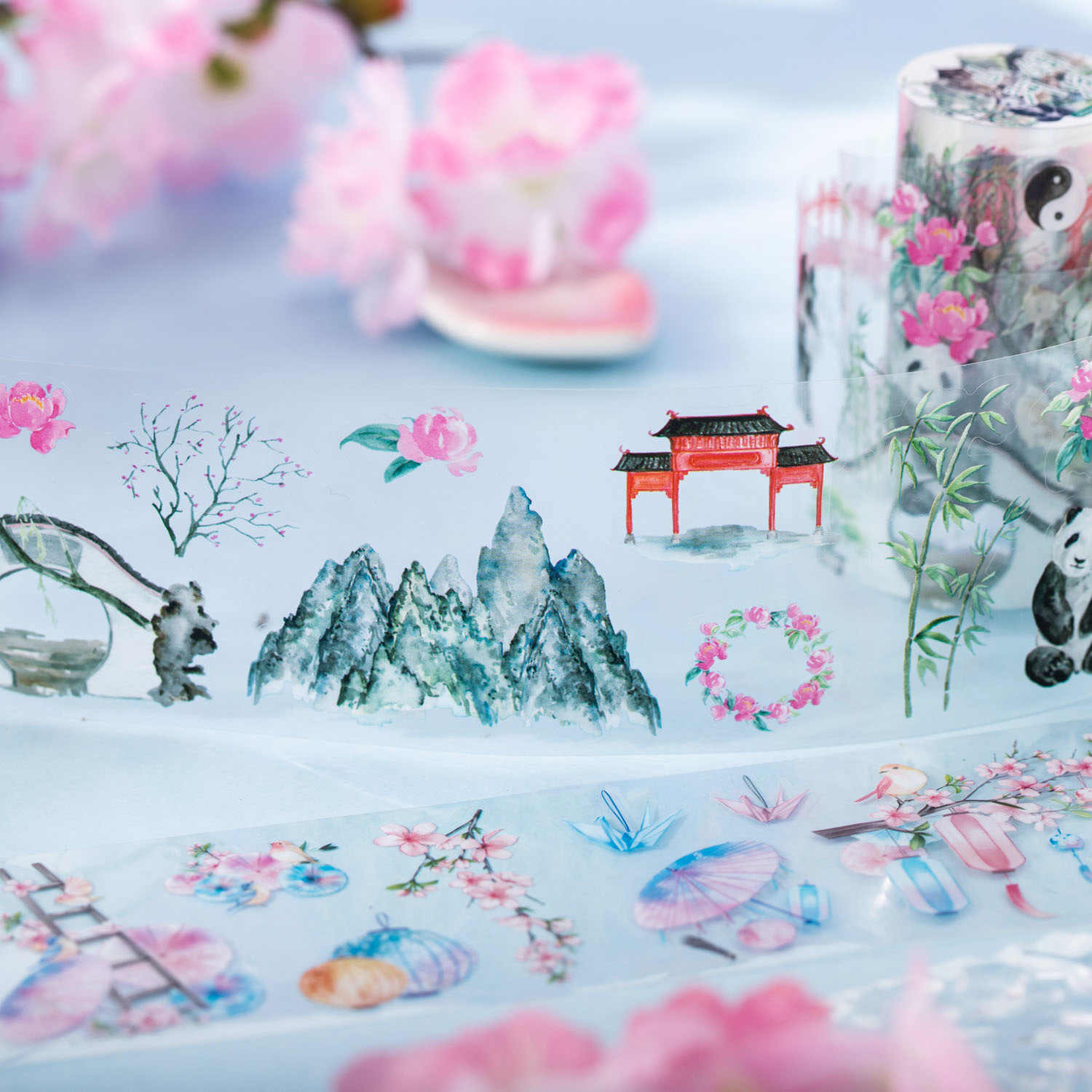 Pre-cut Japanese style cherry blossom koi theme PET Tape 2.36 inch