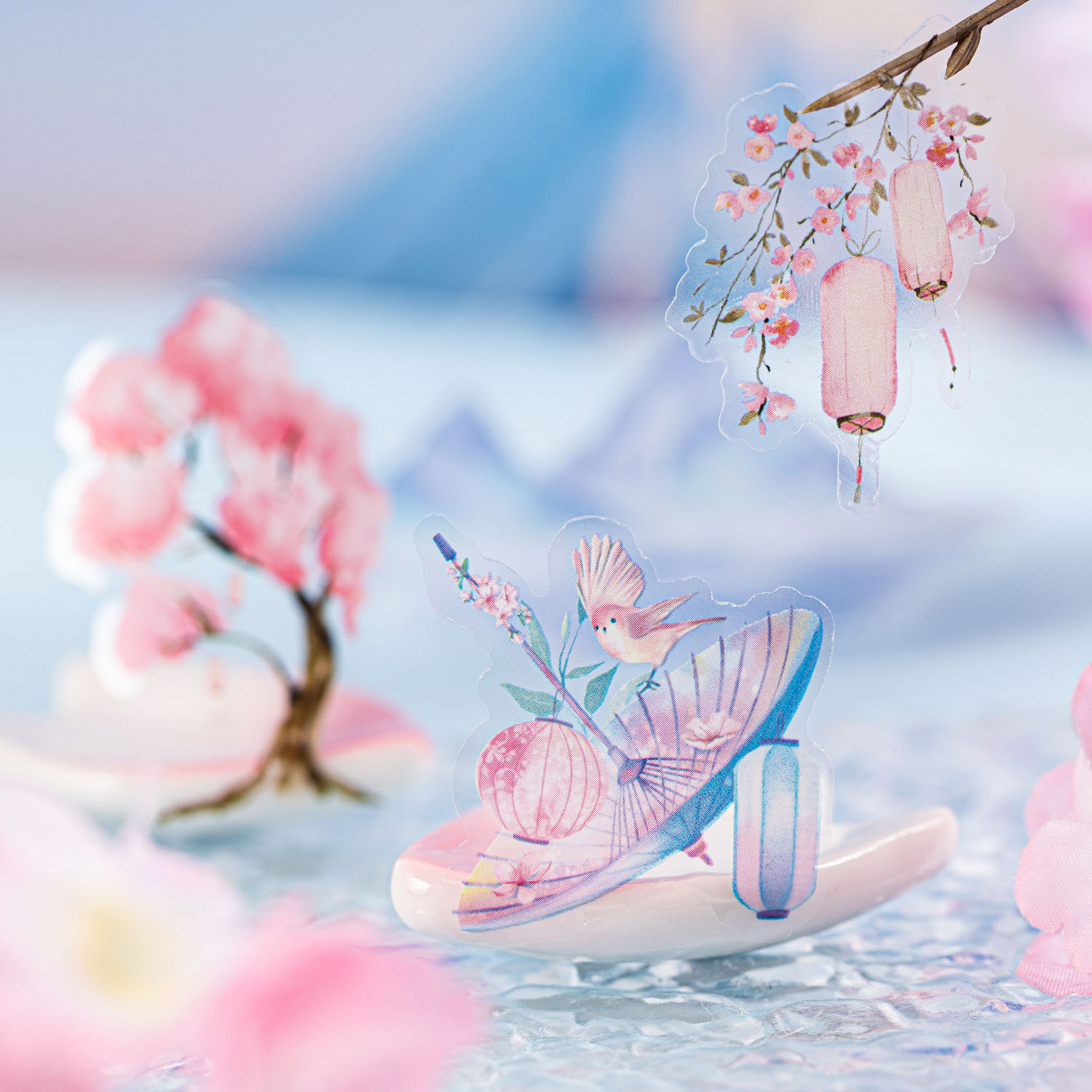 Pre-cut Japanese style cherry blossom koi theme PET Tape 2.36 inch