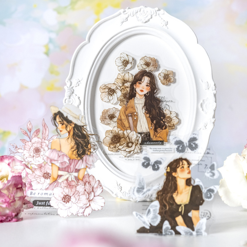 10 Pcs/Pack Girls Floral Themed PET Stickers