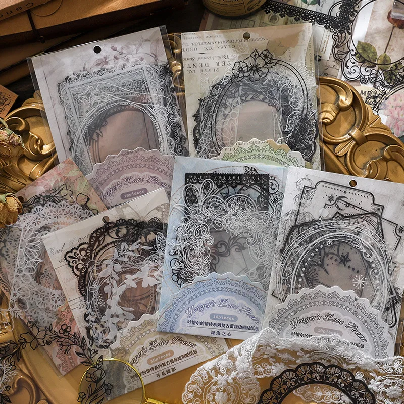 10 pcs/lot Vintage Lace Border Sticker Pack