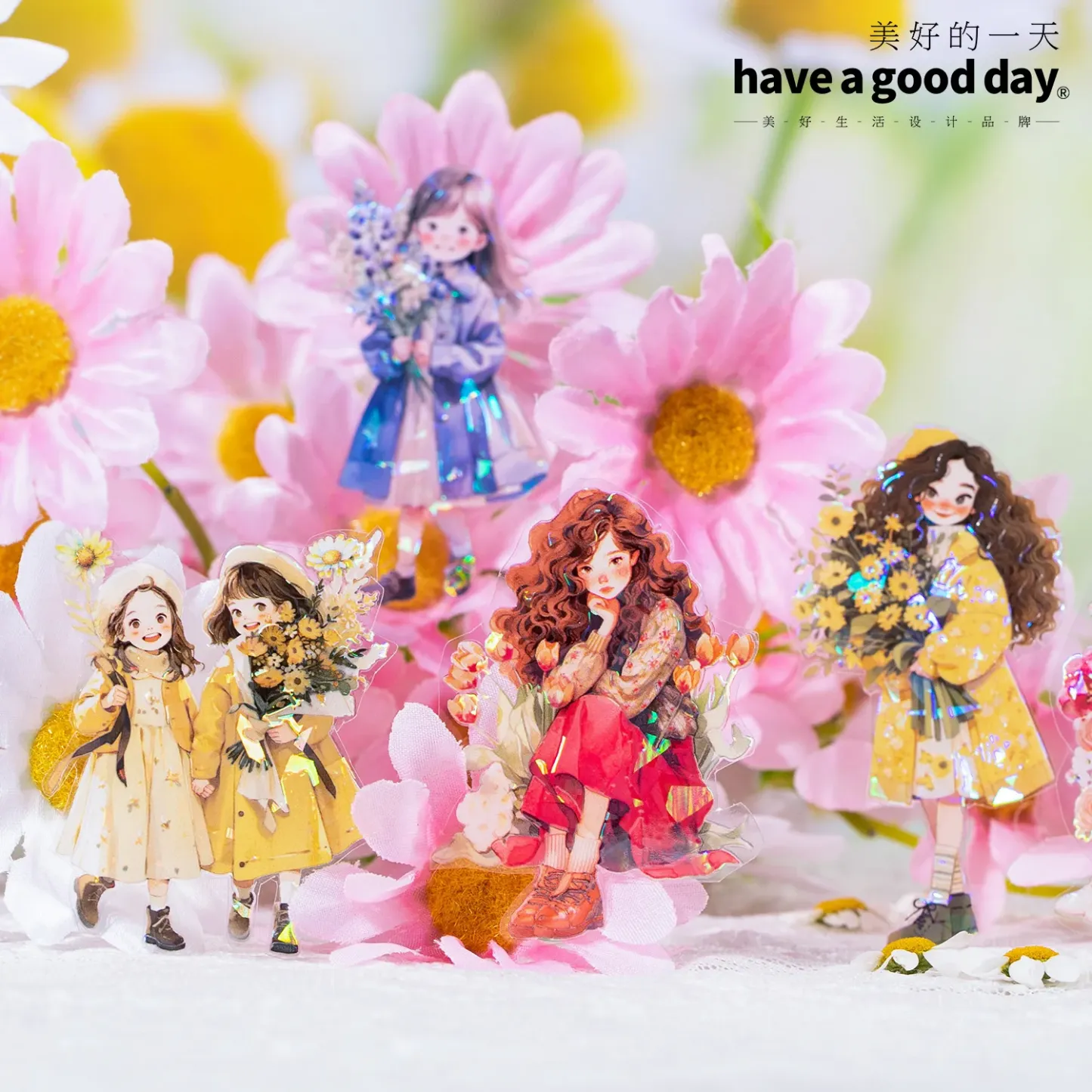 50mm*2m Flower little girl theme Pet tape suitable for scrapbooking journaling art stationery handicraft decoration