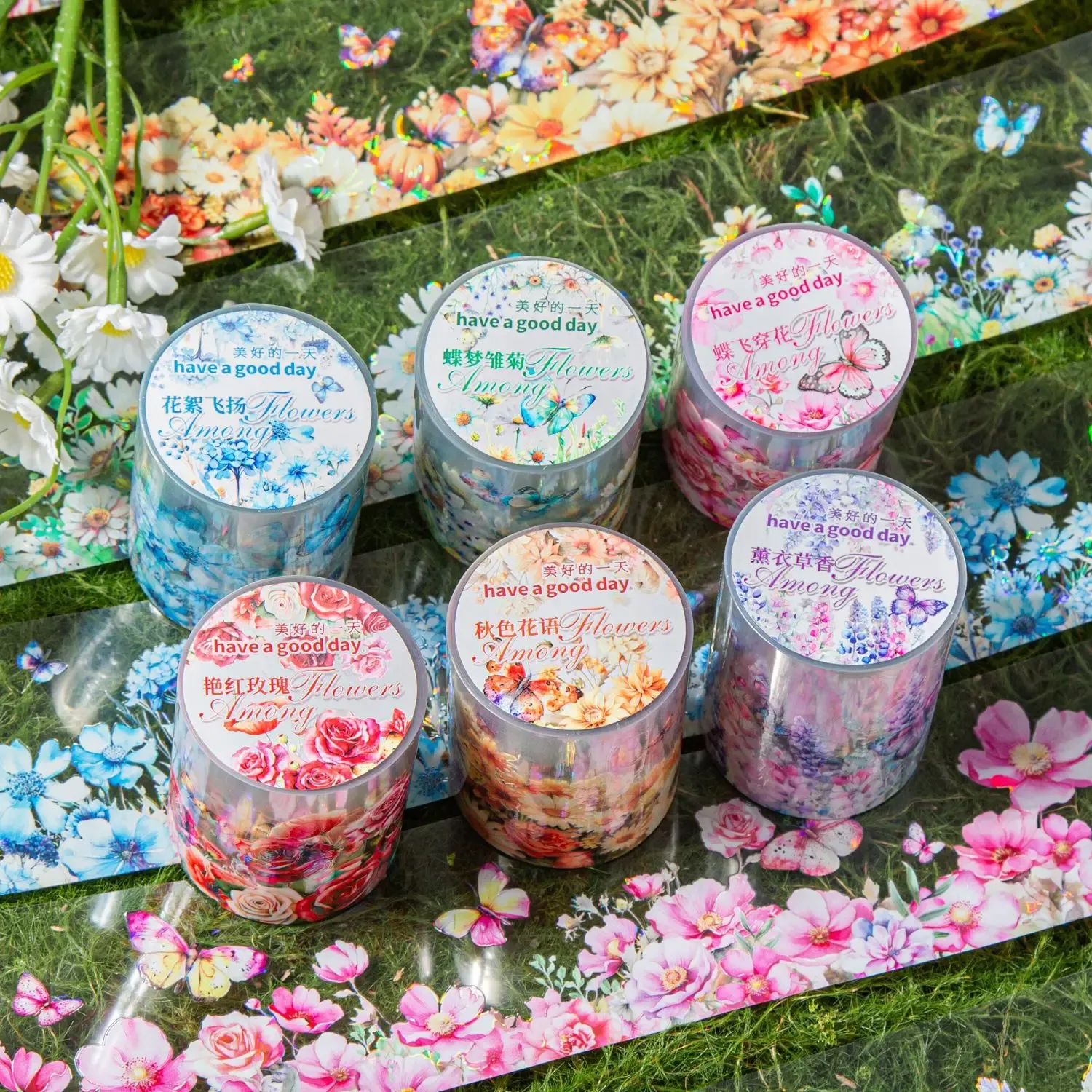 1 Pack DIY Holographic Flower Decorative Scrapbooking PET Tape