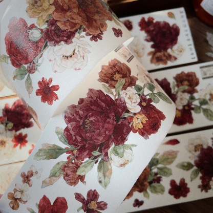 YIER Studio Vintage Red Rose PET Washi Tape 2.17 inch * 196.85 inch