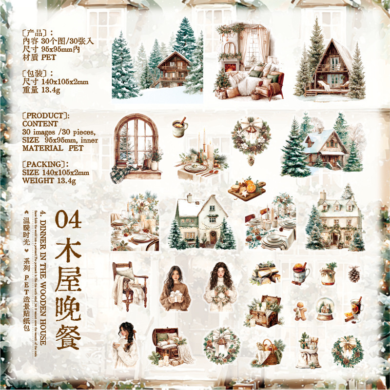 30Pcs Winter Girls Theme PET Stickers