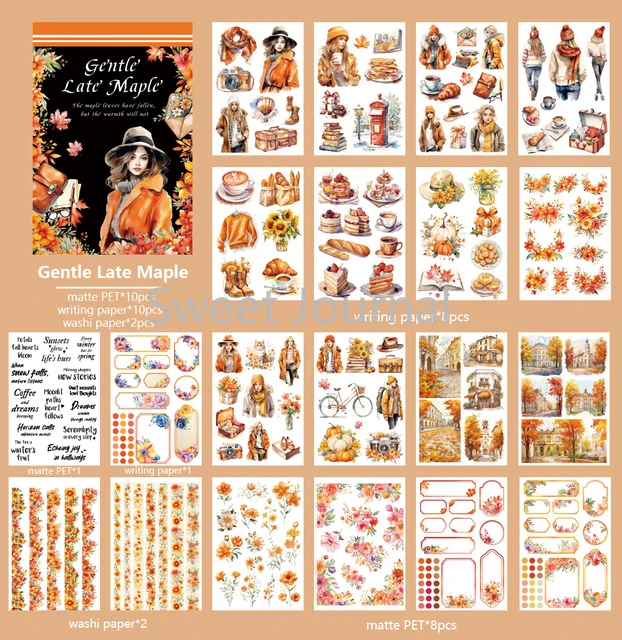 20Sheets Vintage Girl Flower PET Washi Stickers Book -JournalTale
