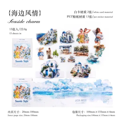 15pcs/1lot Summer Girls Travel Themed PET Stickers