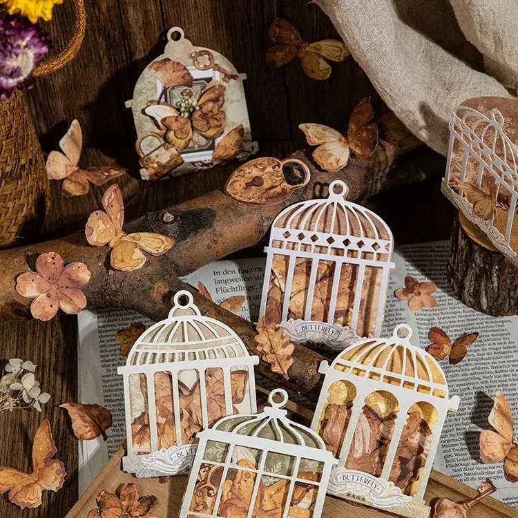 20pcs/Pack Butterfly in Vintage Birdcage Stickers for DIY Grunge Journaling Scrapbooking Journaling
