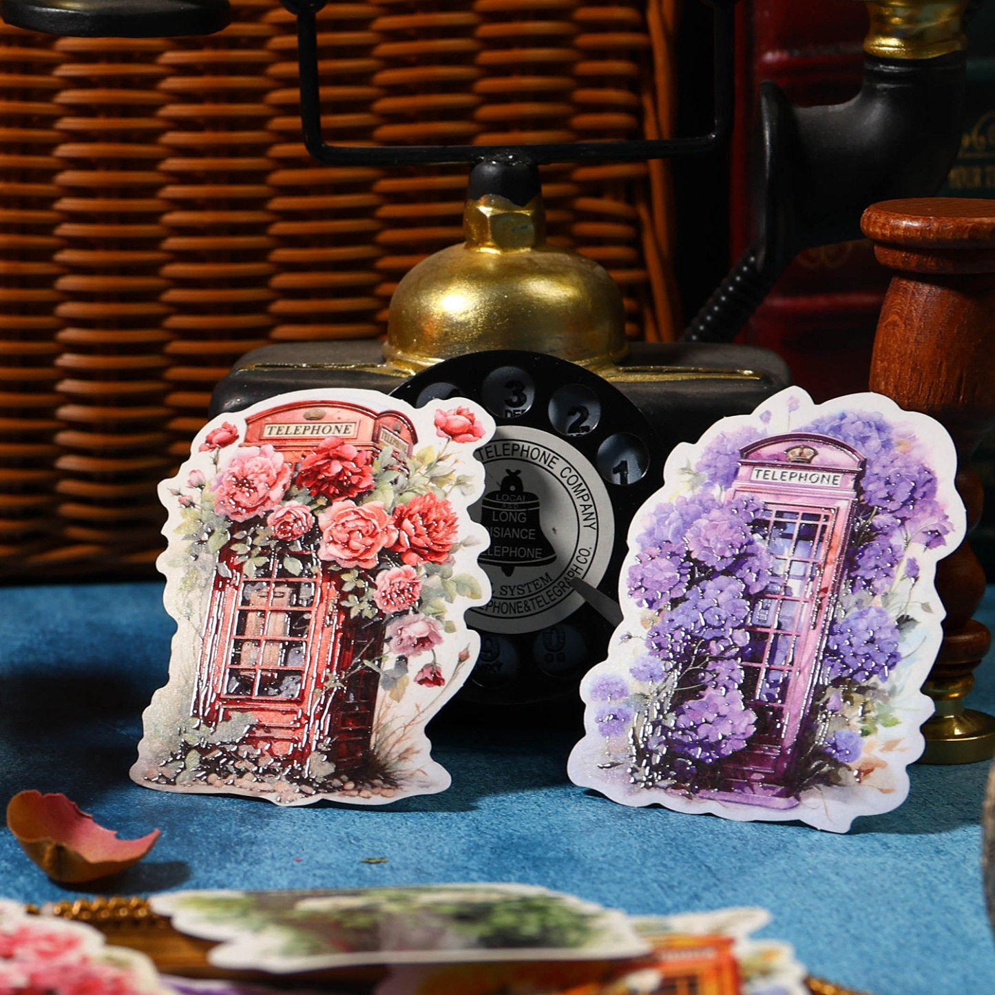 10pcs/pack flower phone booth theme stickers for scrapbook decoration crafts junk journal