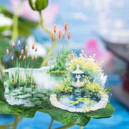 10Pcs/Pack Pre-cut Small Pond Lotus Theme PET Stickers