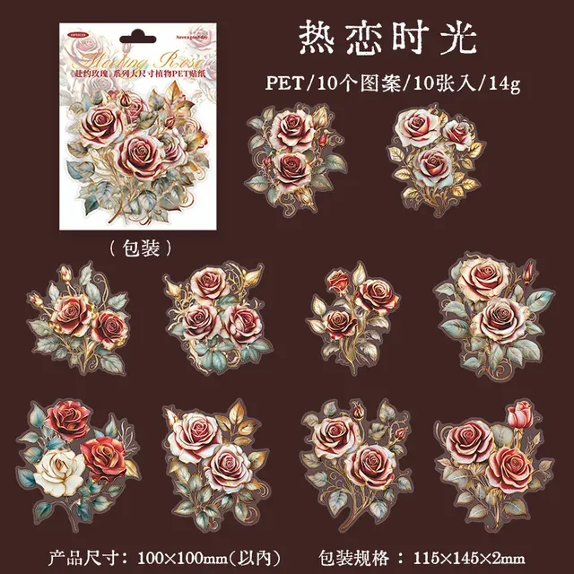 10pcs Large size rose flower PET Sticker