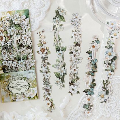10 pcs/Pack Long Strip Vintage Floral Embossed Stickers