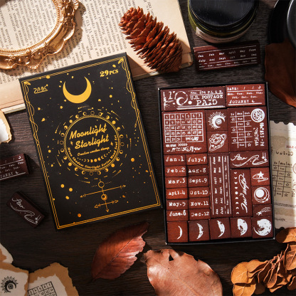 29Pcs/Box Moon Calendar Theme Wood Stamp Set
