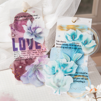 20 Pcs/Pack Watercolor Bloom Themed PET Stickers
