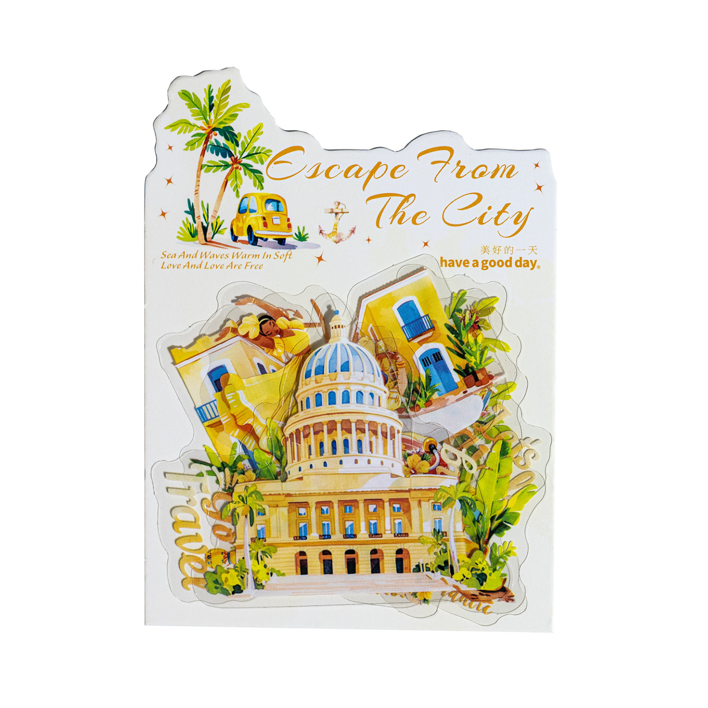 15Pcs/Pack Summer City Travel Theme PET Stickers