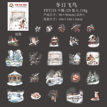 25Pcs/Pack Ice Age Animals Snow Theme PET Stickers