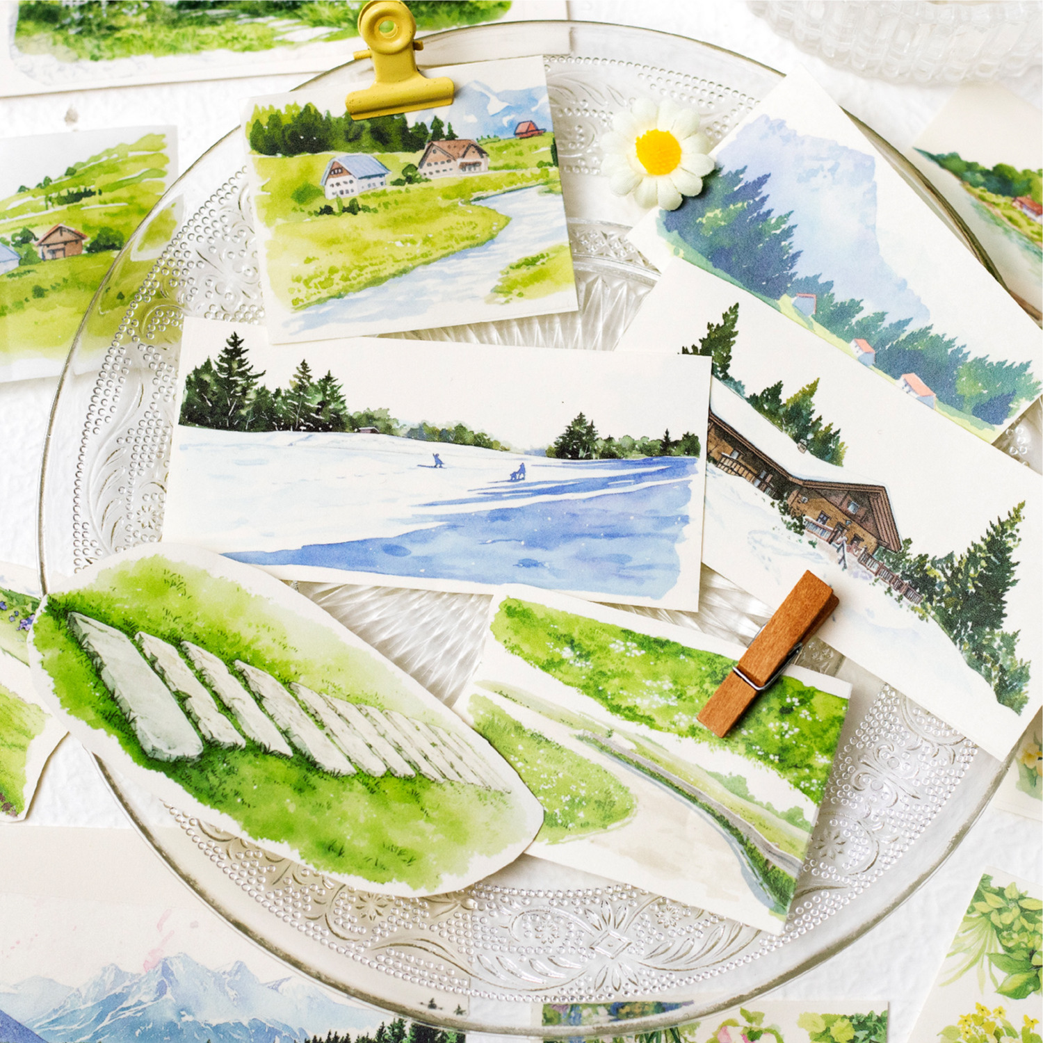 Season Mountain Seaside Landscape Theme Background Washi Tape 1.97*78.74 inch