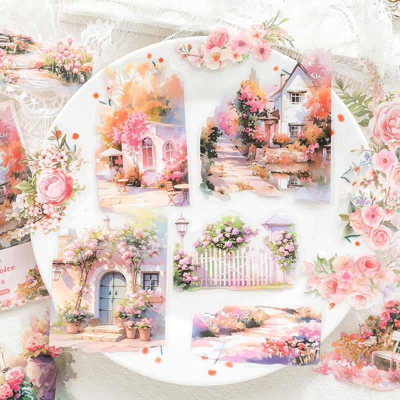 15Pcs Pre-Cut Pet Four Seasons Field Flower Scenery Background Stickers