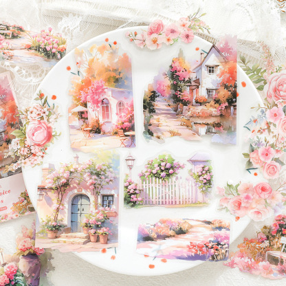 15Pcs Pre-Cut Pet Four Seasons Field Flower Scenery Background Stickers