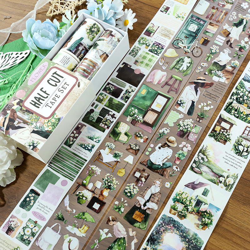 4-roll/set featuring people and plants PET tape set Multiple Designs